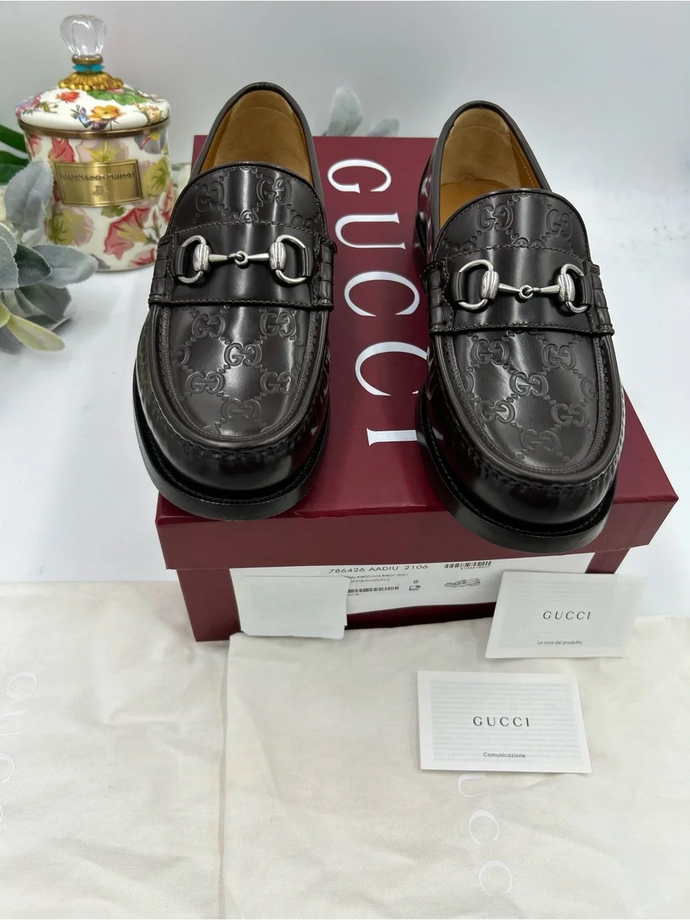 Men's Gucci KAVEH GG embossed leather loafers size 8 fits 9US made in Italy
